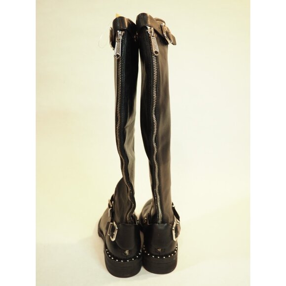 Donald Pliner Vive Black Leather Round Toe Knee High Motorcycle Boots, Size 6 US - Picture 5 of 12